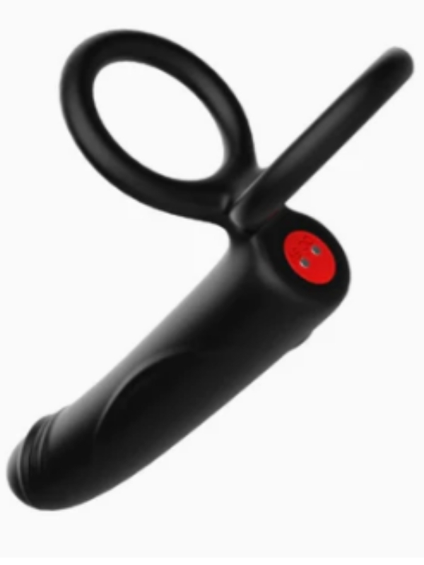 Censan Çift Penis Halkalı Titreşimli Prostat Masaj Aleti ve Dildo Vibratör - Geciktirici Etkili &amp;amp; Testis Uyarıcı Esnek Silikon Anal Plug