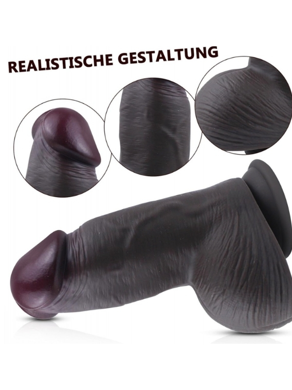 Censan Gerçekçi Tasarımlı Geniş Çaplı Vakum Tabanlı Silikon Dildo 21 cm Siyah